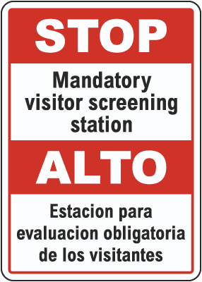 Bilingual Stop Mandatory Screening Sign