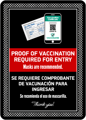 Bilingual Proof of Vaccination Required to Enter Sign