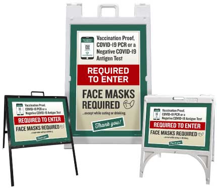Vaccination Proof, Covid-19 PCR or Negative Test Required for Entry Sandwich Board Sign