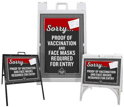 Proof of Vaccination and Face Masks Required for Entry Sandwich Board Sign