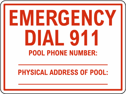 North Carolina Emergency Dial 911 Pool Sign