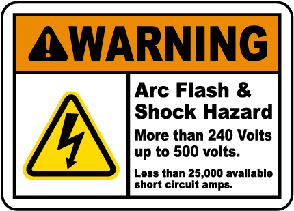 Shock Hazard 240 Volts to 500 Label