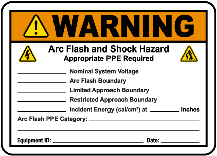 Write-On Warning Arc Flash and Shock Hazard Label