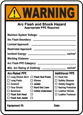Write-On NFPA 70E Arc Flash & PPE Warning Label