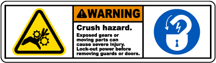 Crush Hazard Exposed Gears Label