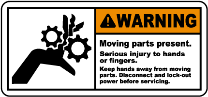 Warning Moving Parts Present Label