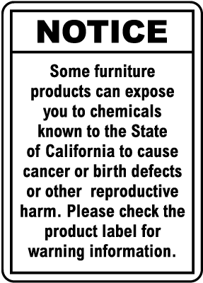 Furniture Product Exposure Notice Sign