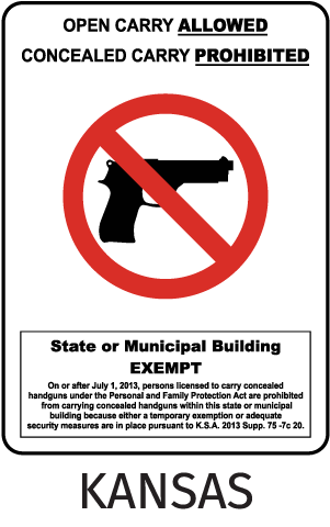 Kansas Open Carry Allowed Concealed Carry Prohibited State Building Sign