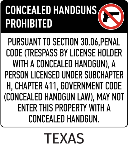 Texas 30.06 No Concealed Carry Floor Sign