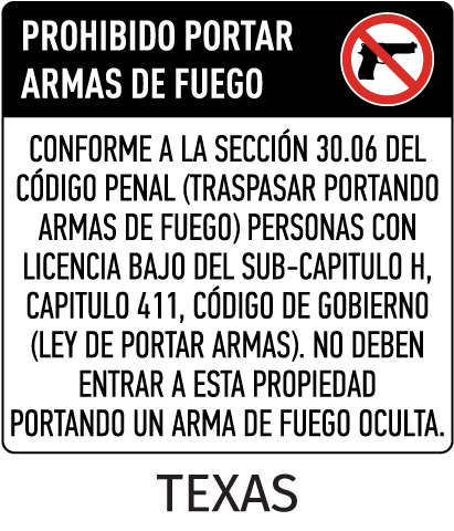 Texas 30.06 Spanish No Concealed Carry Floor Sign