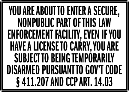 Texas Secure Facility No Gun Sign