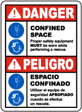 Bilingual Danger Safety Equipment Must Be Worn Sign