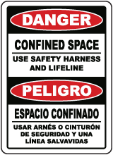 Bilingual Danger Use Safety Harness and Lifeline Sign
