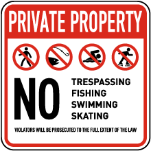 No Trespassing Fishing Skating Sign