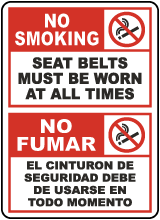 Bilingual No Smoking Seat Belts Must Be Worn Label