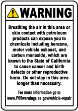 Vehicle Repair Facility Warning Sign