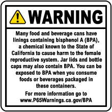 Bisphenol A Exposure from Canned and Bottled Foods and Beverages Warning Sign