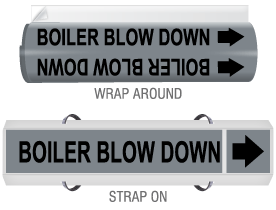 Boiler Blown Down High-Performance Wrap Around and Strap-On Pipe Marker