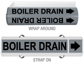 Boiler Drain High-Performance Wrap Around and Strap-On Pipe Marker