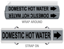 Domestic Hot Water High-Performance Wrap Around and Strap-On Pipe Marker