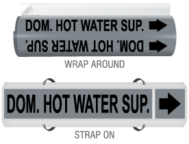 Dom. Hot Water Sup. High-Performance Wrap Around and Strap-On Pipe Marker