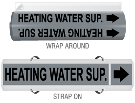 Heating Water Sup. High-Performance Wrap Around and Strap-On Pipe Marker