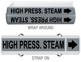 High Press. Steam High-Performance Wrap Around and Strap-On Pipe Marker