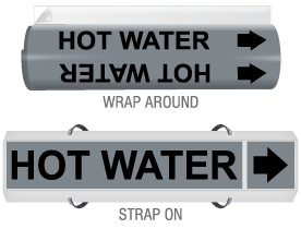 Hot Water High-Performance Wrap Around and Strap-On Pipe Marker