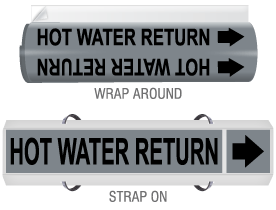 Hot Water Return High-Performance Wrap Around and Strap-On Pipe Marker