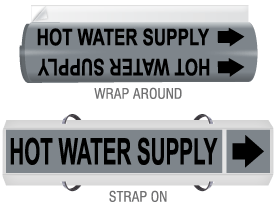 Hot Water Supply High-Performance Wrap Around and Strap-On Pipe Marker