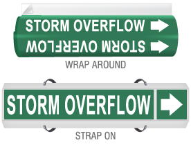 Storm Overflow High-Performance Wrap Around and Strap-On Pipe Marker