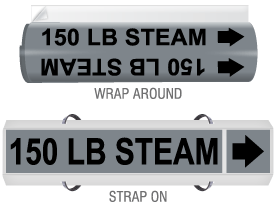 150 Lb Steam High-Performance Wrap Around and Strap-On Pipe Marker