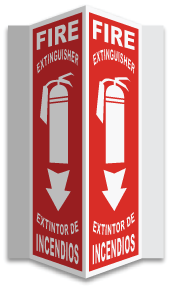 Bilingual 3-Way Fire Extinguisher Sign