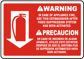 Bilingual Warning In Case of Appliance Fire Sign
