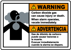 Bilingual Warning Carbon Dioxide Gas Vacate Immediately Sign