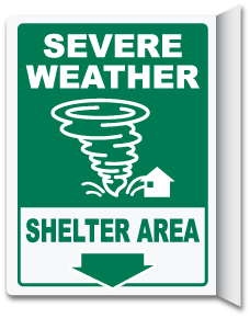 Severe Weather Shelter Area Down Arrow 2-Way Sign