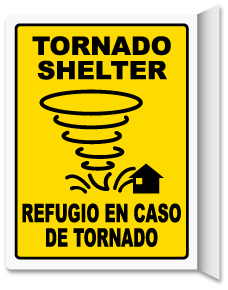Bilingual Tornado Shelter 2-Way Sign