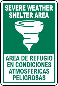 Bilingual Severe Weather Shelter Area Sign
