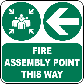 Fire Assembly Point This Way (Left Arrow) Sign