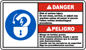 Bilingual Danger Risk of Serious Injury Sign