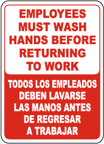 Bilingual Employees Must Wash Hands Sign