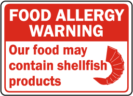 Food May Contain Shellfish Sign
