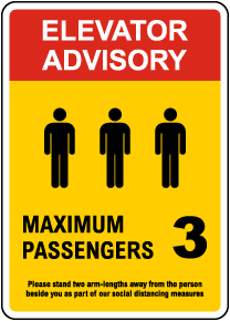 Elevator Advisory, Max 3 Passengers Sign