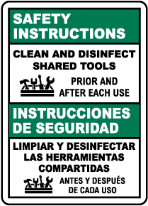 Bilingual Safety Instructions Clean Shared Tools Sign