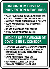 Bilingual Lunchroom COVID-19 Prevention Measures Sign
