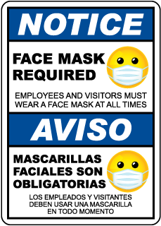 Bilingual Notice Face Mask Required Employeess and Visitors Sign