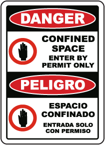 Bilingual Confined Space Enter By Permit Only Label