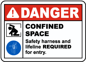 Safety Harness and Lifeline Required For Entry Label