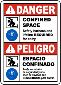 Bilingual Safety Harness and Lifeline Required Label