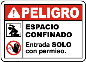 Spanish Danger Confined Space Entry By Permit Only Sign